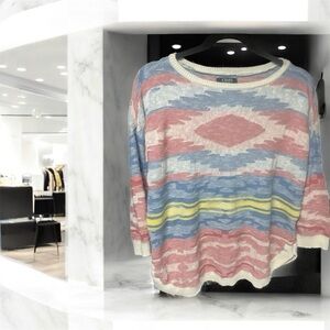 Chaps Women's Southwestern Aztec Knit Sweater Multicolor  Boho Pullover‎ Size L